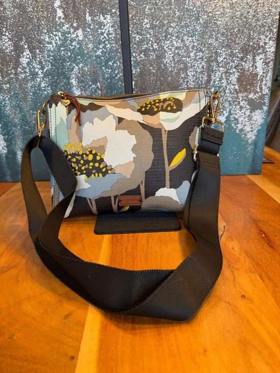 Fossil Boho Floral Coated Canvas Crossbody Bag Brown/Blue Gold (GUC) - Picture 13 of 17